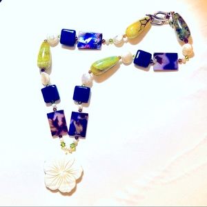 Handmade Deep Purple Tropical Flower Shell Statement Necklace